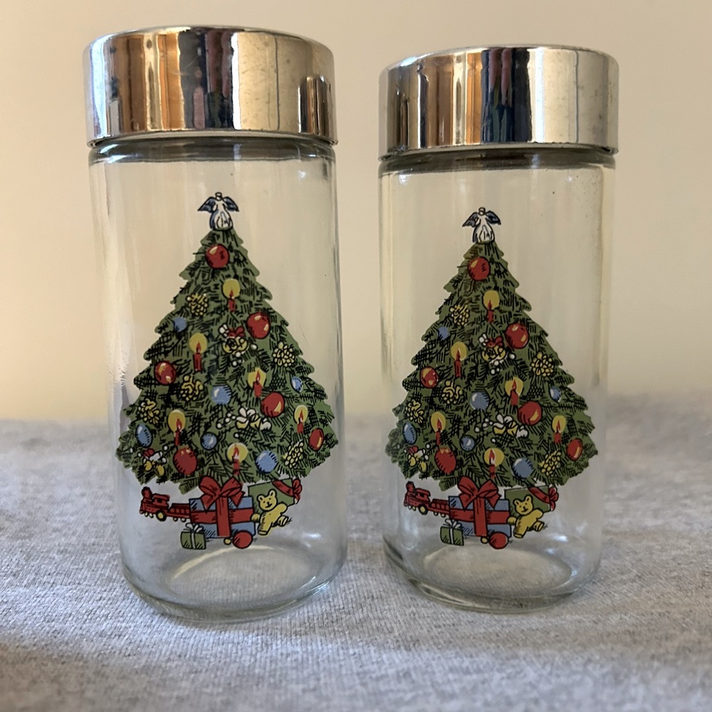 Vintage Glass Christmas Tree Salt and Pepper Shakers